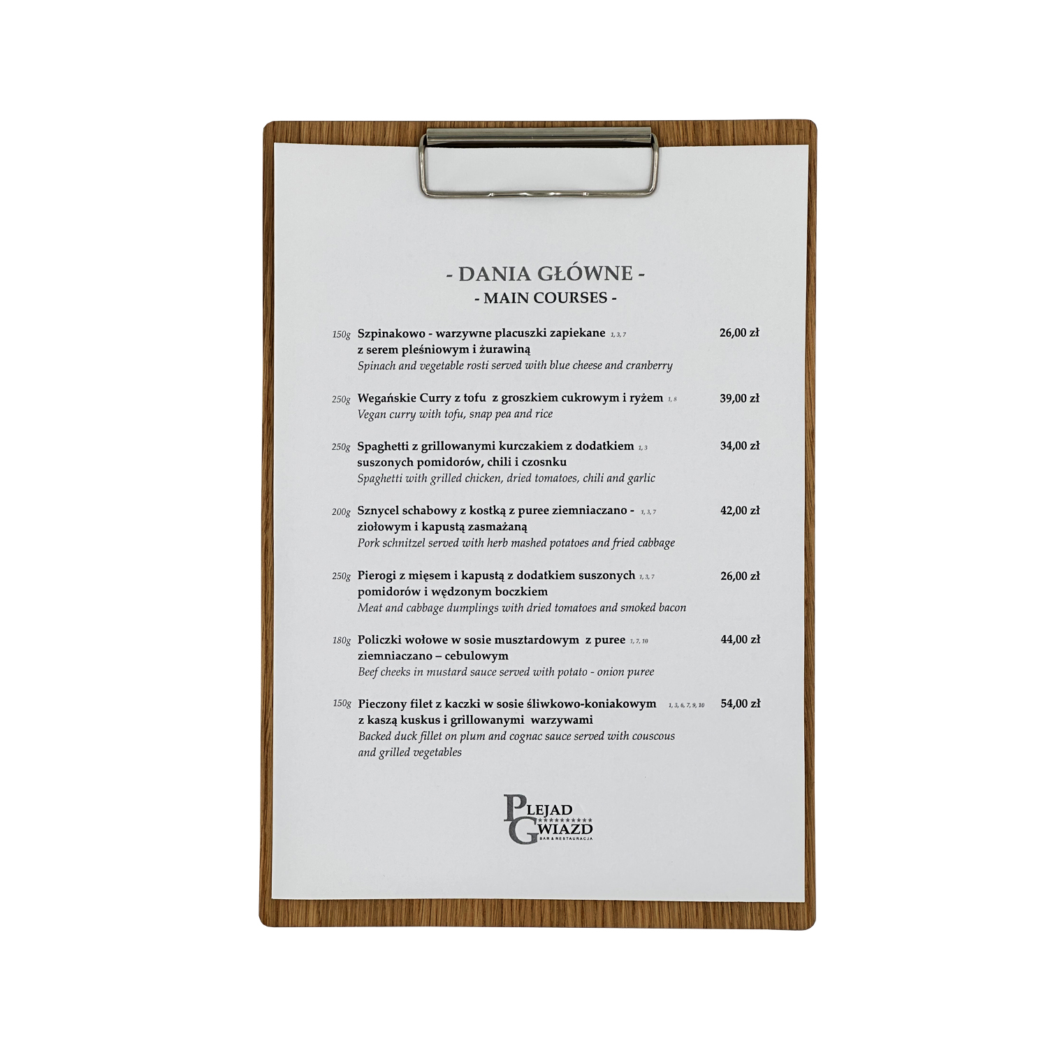 clipboard menu dębowe